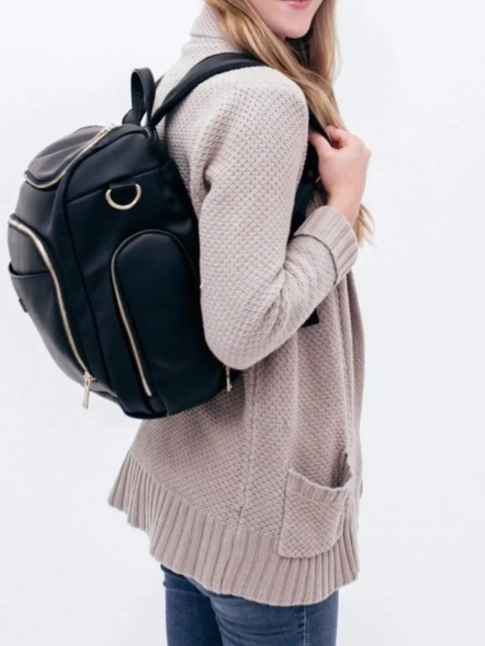 Greyfox Diaper Bag Black Leather Backpack with shoulder Strap